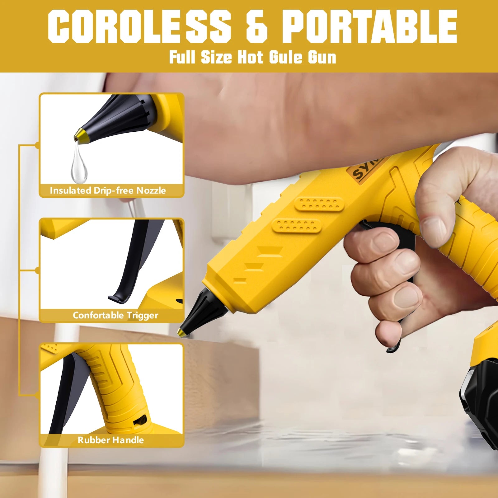 80W Electric Cordless Hot Glue Gun Portable Rechargeable For Dewalt 18V Battery With 11mm Glue Sticks For Home DIY Repair Tool