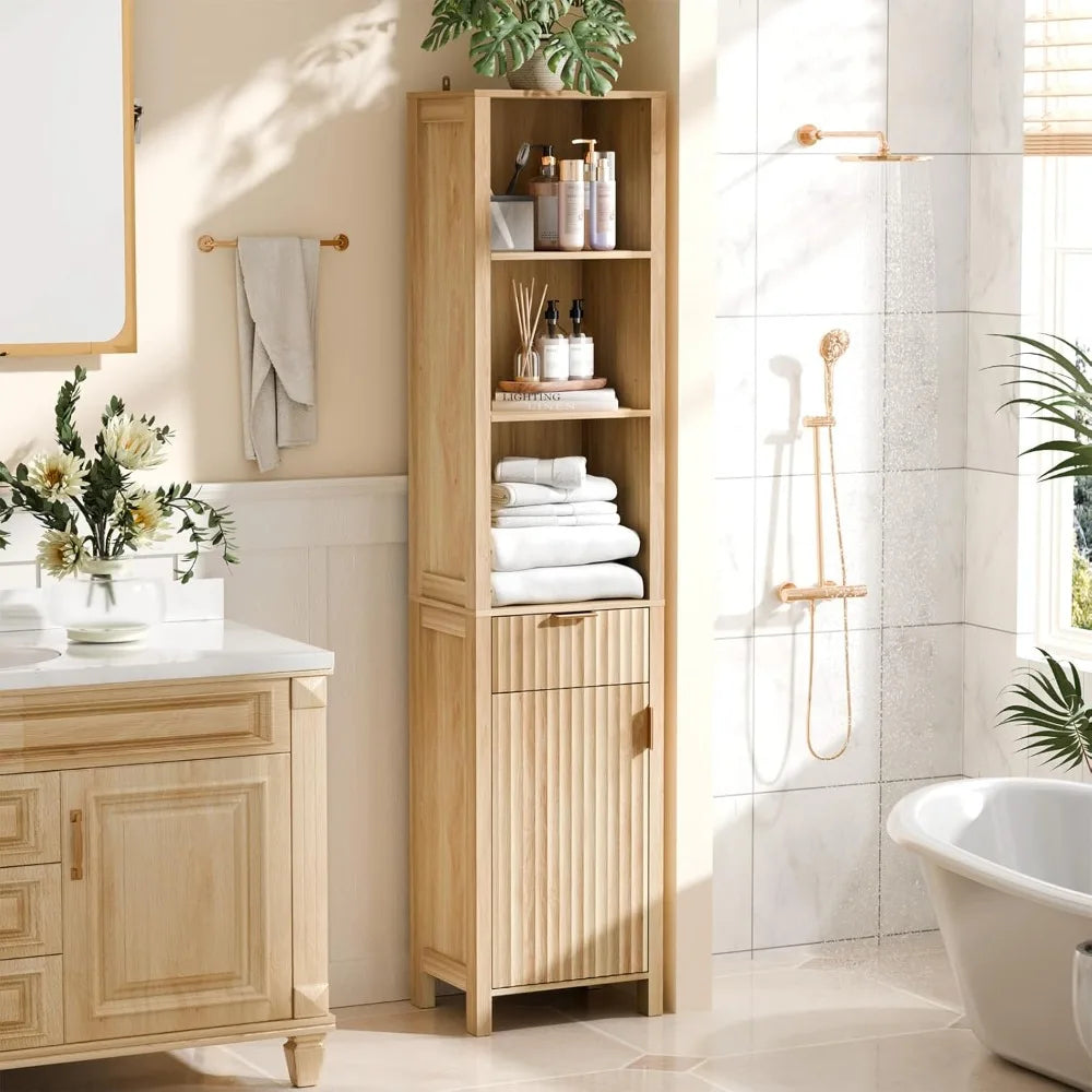 Fluted Bathroom Floor Storage Cabinet with Fluted Door 3 Drawers,Modern 12 Inch Deep Short Bathroom Storage Cabinet Organizer