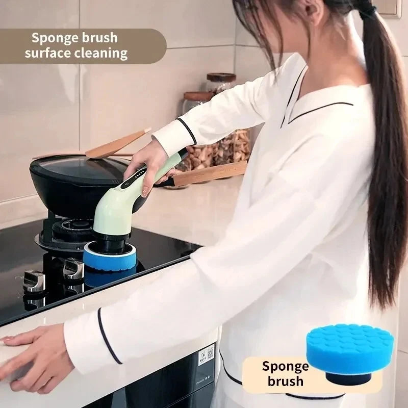 Wireless Home Kitchen and Bathroom Multifunctional Long Short Dual Use Handheld Brush with Multiple Brush Heads Cleaning Tool