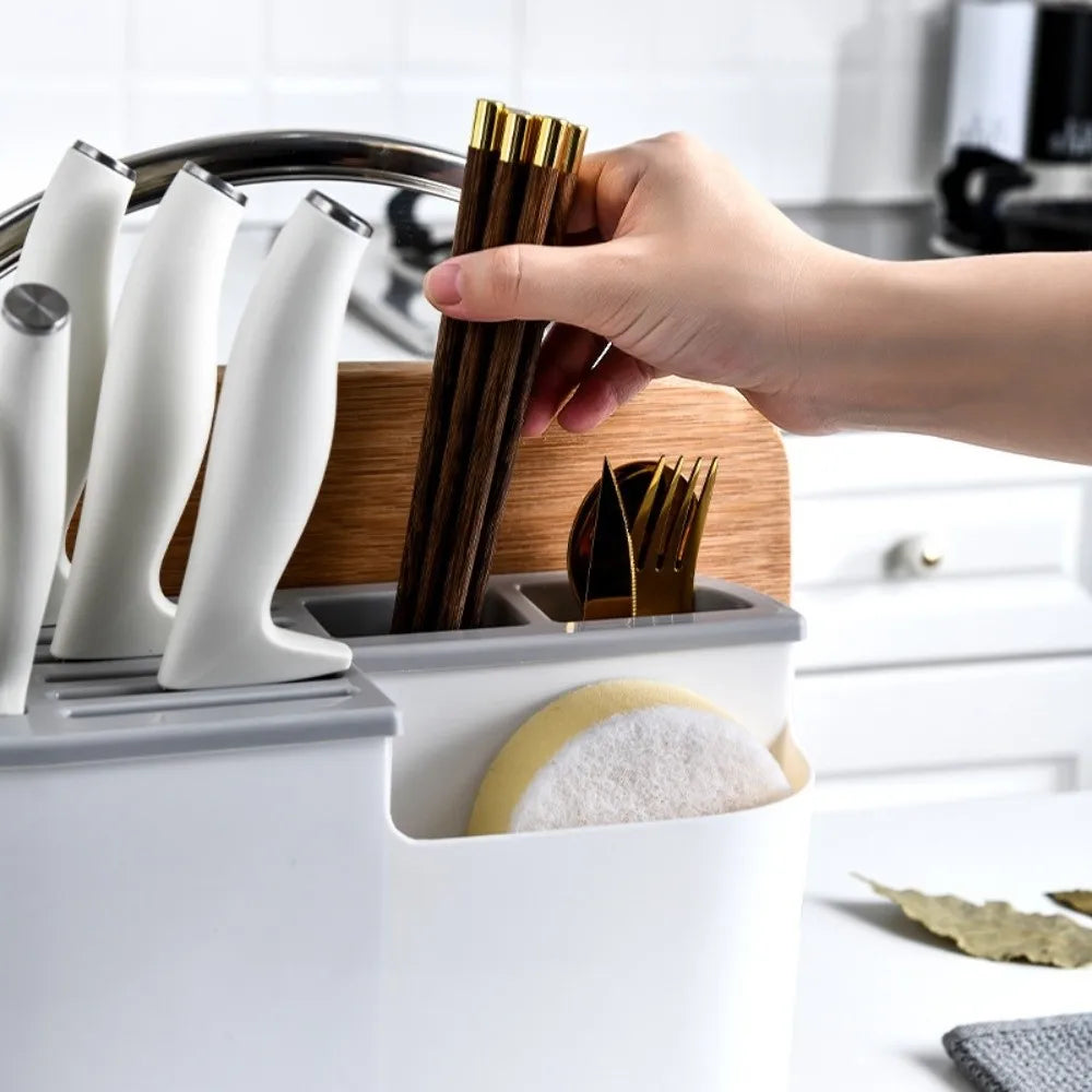 Large Capacity Multi Kitchen Cutlery Holder Waterproof Space Saving Integrated Drainer Organizer Stable Chopstick Bucket