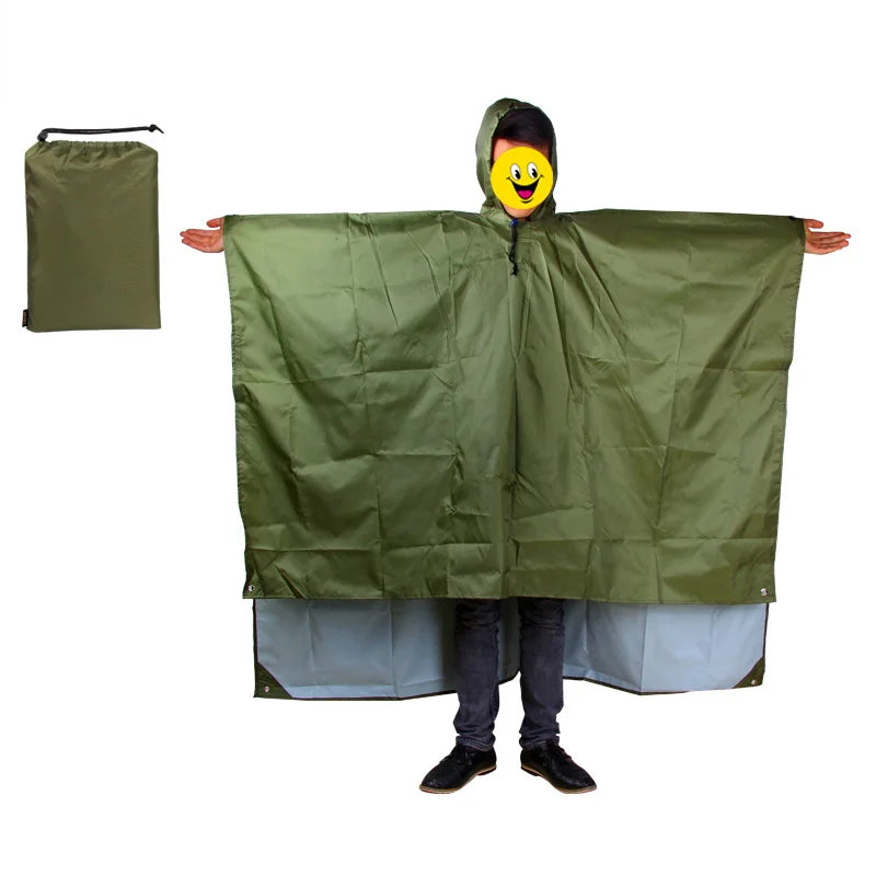 3-in-1 Multifunction Travel Waterproof Poncho Outdoors Rain Coat Shelter Camping Mat Backpack Cover Women Men Raincoat
