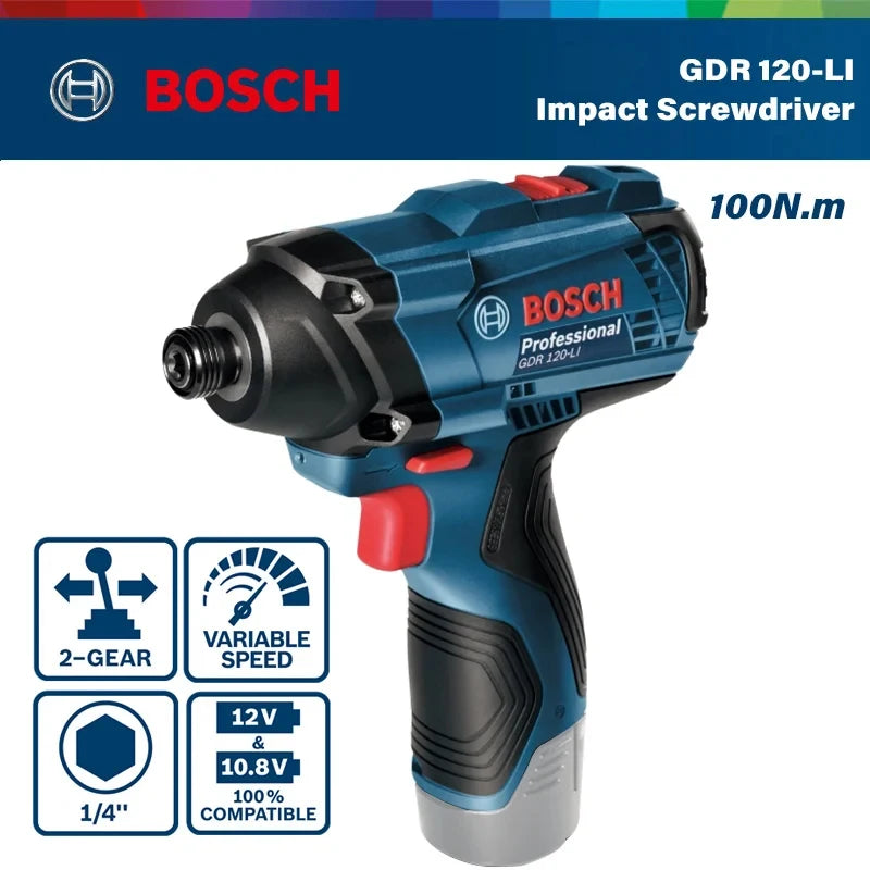 BOSCH GDR 120-LI Impact Driver 12V Cordless Rechargeable 1/4in 100Nm Electril Screwdriver Wrench Power Tool Bare Machine