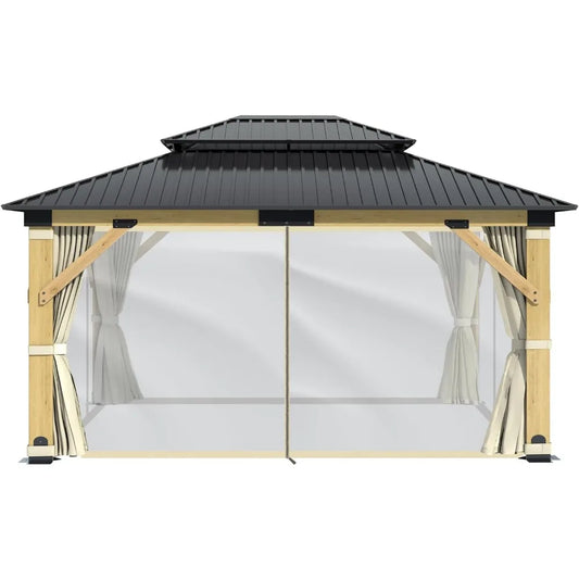 Wooden Gazebo Curtains Part - Outdoor Hardtop Patio Gazebo Canopy Netting Walls with Zipper, Breathable Mesh