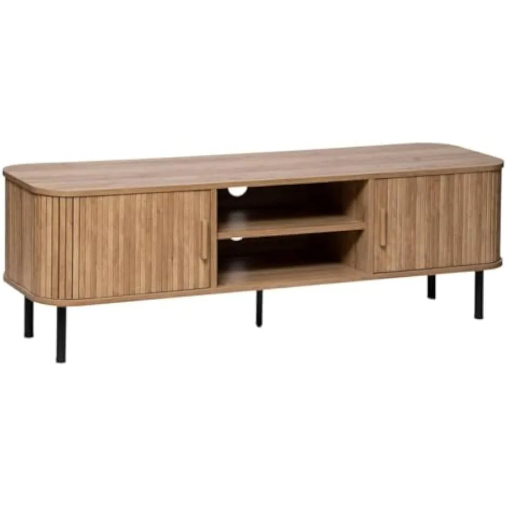 Colva TV Stand with 2 Sliding Doors – Adjustable Shelf – Storage 4 Compartments for Room,