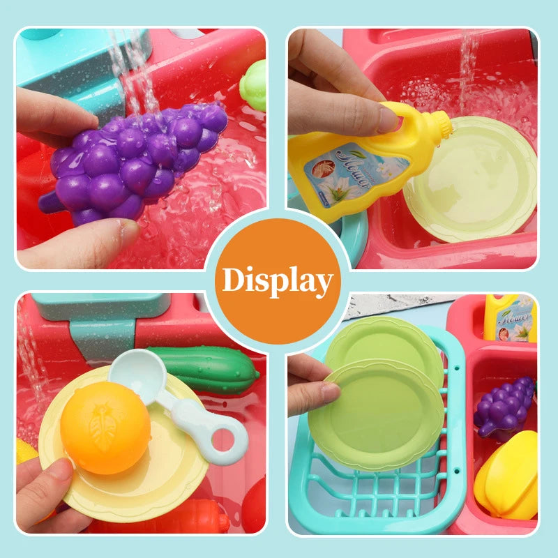 Kid Kitchen Sink Set Simulation Electric Dishwasher with Running Water Playing Toy Pretend Role Play Montessori Game for Girl