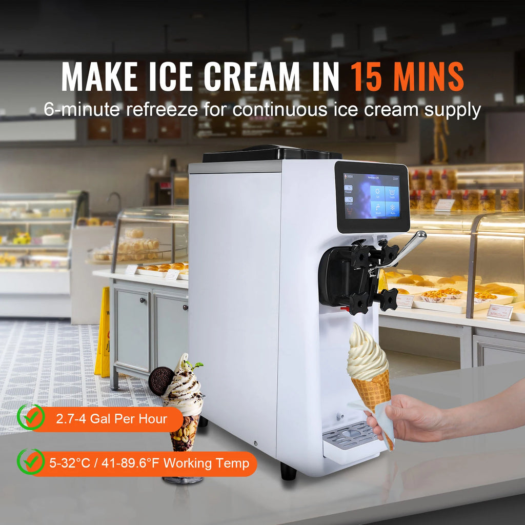 SucceBuy Commercial Ice Cream MachineSingle Flavor Countertop Soft Serve Ice Cream Maker Touch Screen Auto Clean Pre-cooling
