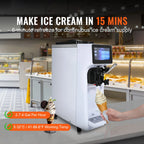 SucceBuy Commercial Ice Cream MachineSingle Flavor Countertop Soft Serve Ice Cream Maker Touch Screen Auto Clean Pre-cooling