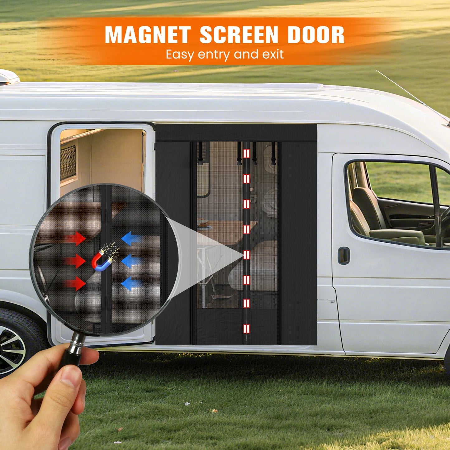Magnetic Screen Door, Mosquito Net for VW T5 T6 Sliding Door Fly Screen Insect Protection and Sun Protection Side Door Shade Net