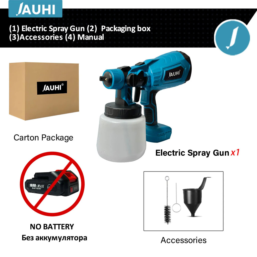 JAUHI 1500W 1000ML Cordless Electric Spray Gun with Battery Household Disinfection Sterilization Portable Paint Sprayer