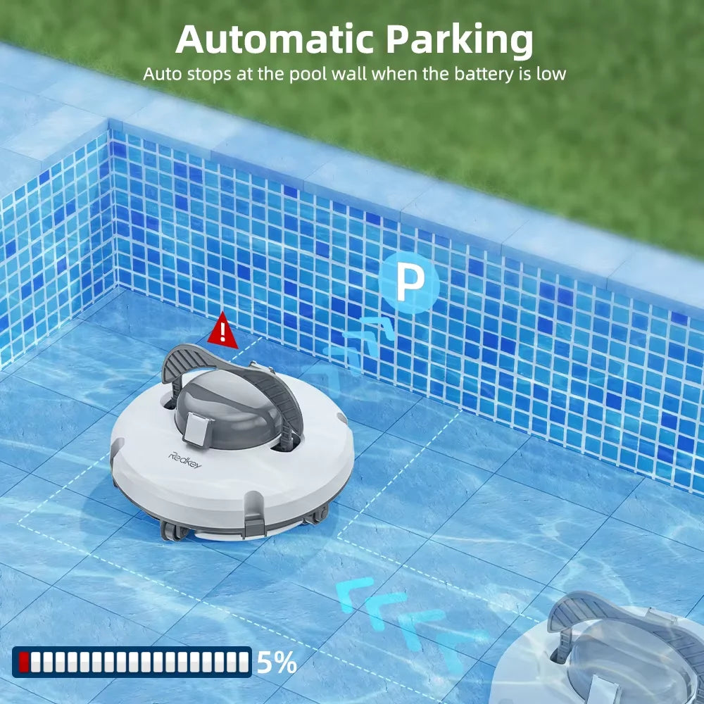 Redkey S100 Robot Pool Cleaner Cordless 28W 5200mAh 130-Min 180μm Filtration Auto-Cleaning Pool Vacuum Cleaner IPX8 Waterproof