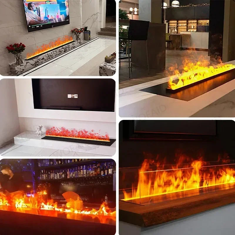 Customizable 3D LED Electric Fireplace with App Control Atomizing Mist Water Vapor Insert Neon Flame Decor for Home Decoration