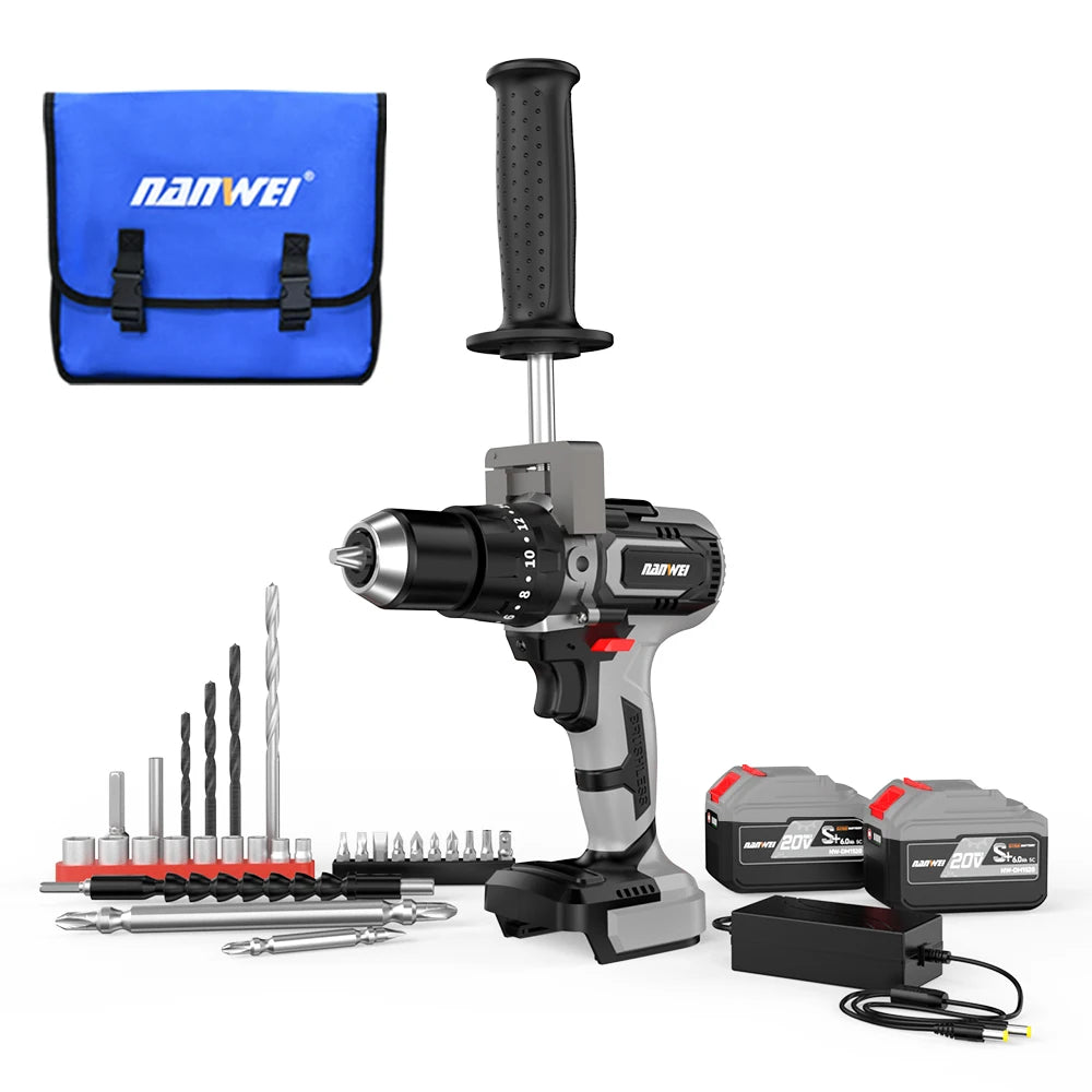 Brushless Cordless Impact Drill NANWEI Cordless 21v 13mm Ice Drill Power Tool 150NM High Torque