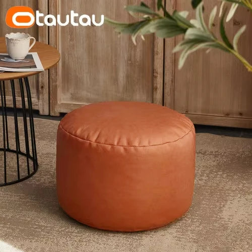 OTAUTAU Big Faux Leather Ottoman Pouf Stool with Filling Bean Bag Footrest Footstool Corner Door Side Seat Futon Frameless JD007
