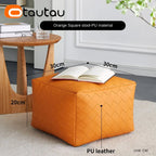 OTAUTAU Faux Leather Square Plaid Pouf Ottoman Stool Door Side Footrest Footstool Floor Seat Beanbag Futon with Filler JD012