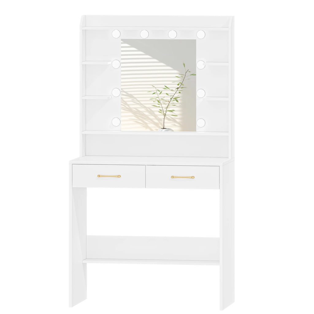 Dressing Table with Mirror, Dressing Table with Shelves and 2 Drawers, for Bedroom, Living Room, Adjustable Brightness, 40 x 80