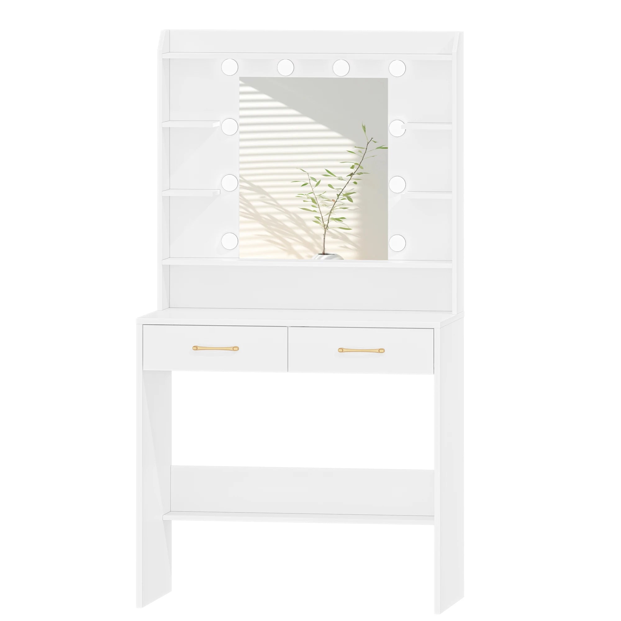 Dressing Table with Mirror, Dressing Table with Shelves and 2 Drawers, for Bedroom, Living Room, Adjustable Brightness, 40 x 80