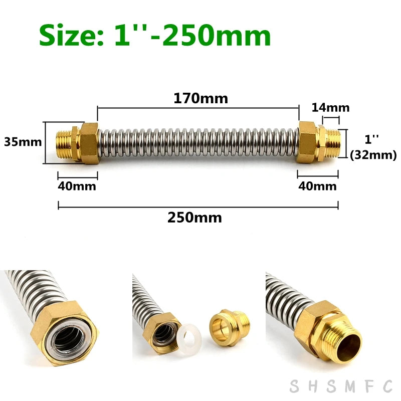 1~5 PCS 1/2" 3/4" 1" Copper Male Thread 304 Stainless Steel Bellows Hot Cold Water Pipe Joint Metal Hose Fittings High Pressure