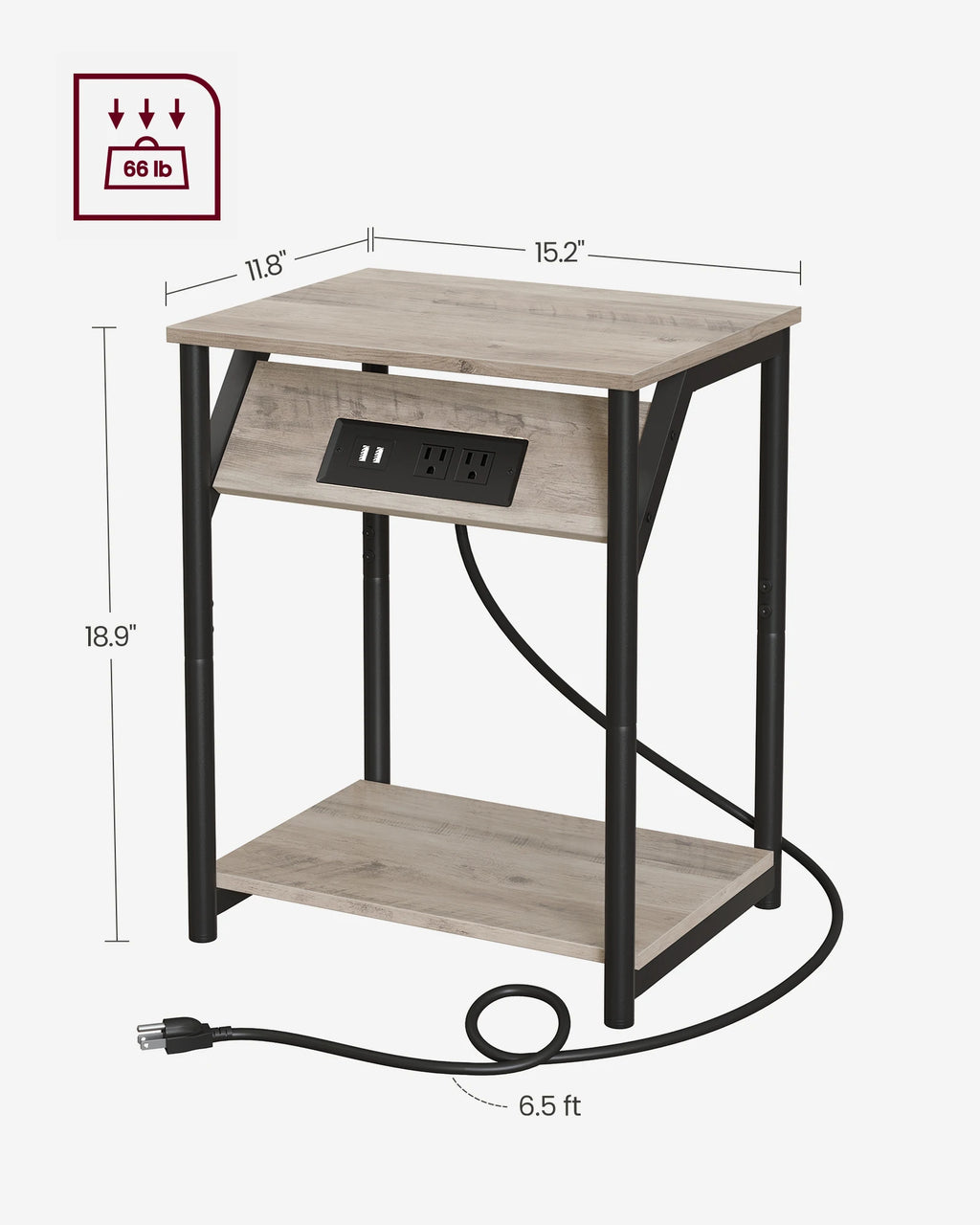 VASAGLE End Table with Charging Station, Small Side Table for Living Room, Bedroom, Nightstand with Outlets and USB Ports