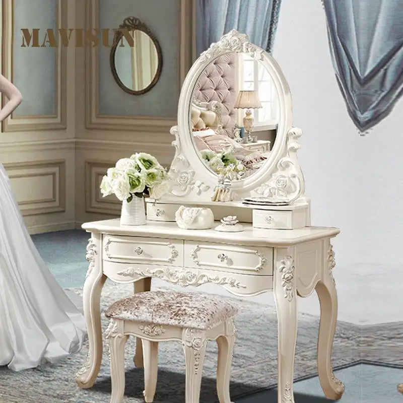 White Dressing Table With Mirror And Stool Chest Of Drawers Makeup Tables European Dressers For Bedroom Furniture Makeup Vanity