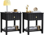 Wood Nightstand, 21.65" H Bedside Table with Wide Fluted Finish, Modern Night Stands with Drawer, Mid Century End Table