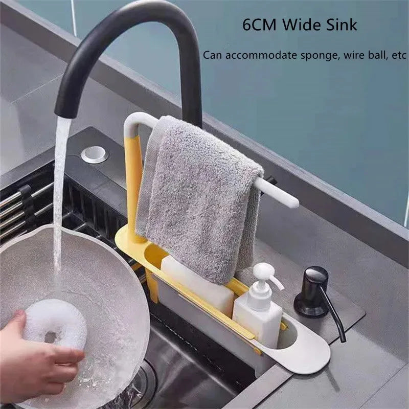 Kitchen Telescopic Sink Organizer Rack Telescopic Faucet Organizer for Soap Towel Sponge Storage Adjustable Shelf Storage Rack