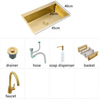 Gold Kitchen Sink Above Counter 304 Stainless Steel Single Bowl Goldn Basket Drainer Soap Dispenser Washing Basin