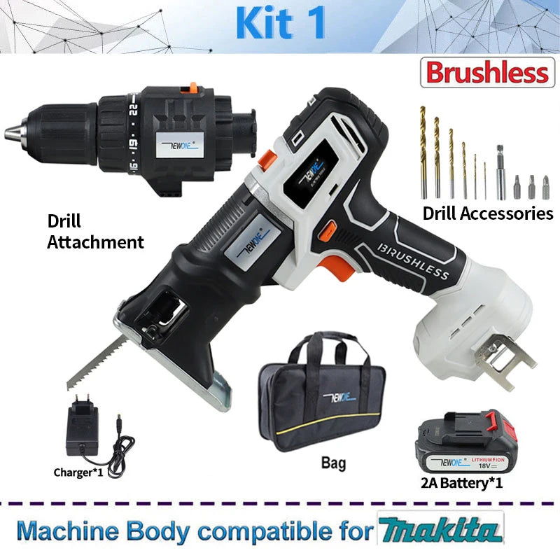 Compatible MAKITA 18V Brushless Jig saw & drill screwdriver Reciprocating/circular saw chainsaw oscillatingtool sander Combo kit