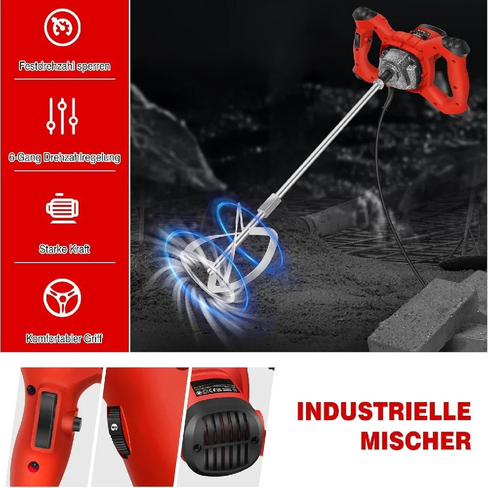 New Handheld Paint Concrete Mixer Machine Paddle Mixer Adjustable 6Speed Stirrer Electric Mix Stirring Tool M14 Mixing Rod 2800W