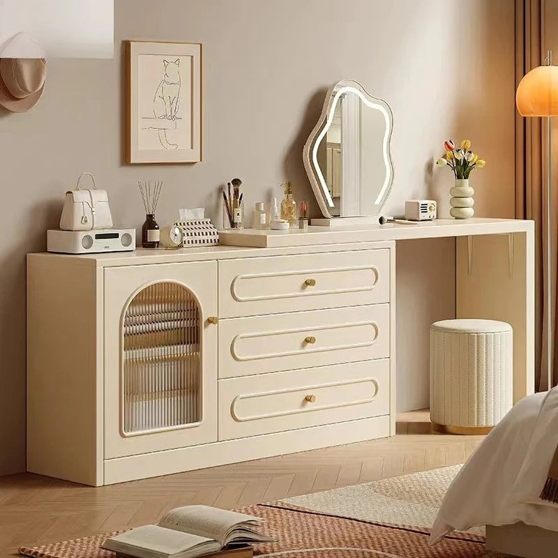 New Cream Style Dresser Bedroom Minimalist Modern Bedside Table Dresser Storage Cabinet Integrated Makeup Table