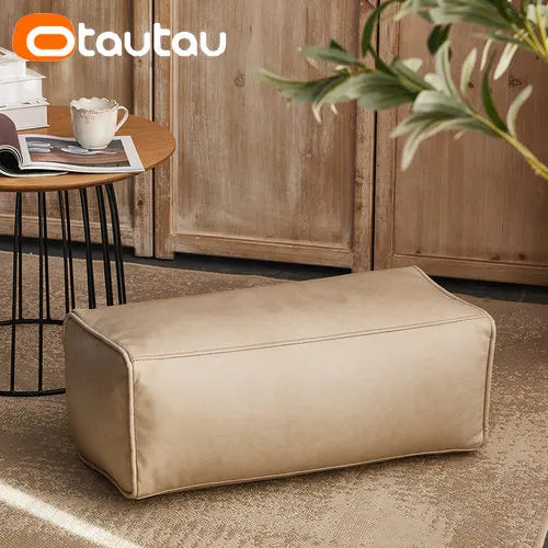 OTAUTAU Big Faux Leather Ottoman Pouf Stool with Filling Bean Bag Footrest Footstool Corner Door Side Seat Futon Frameless JD007