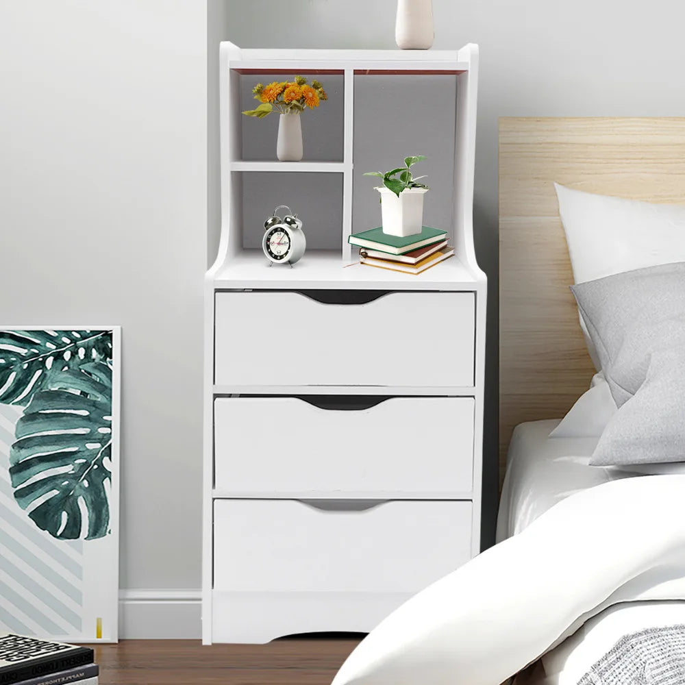 Bymaocar White Storage Nightstand w/ 3 Drawers Side Stand Multifunctional Bedside Cabinet Night Stand Furniture Easy Assembly