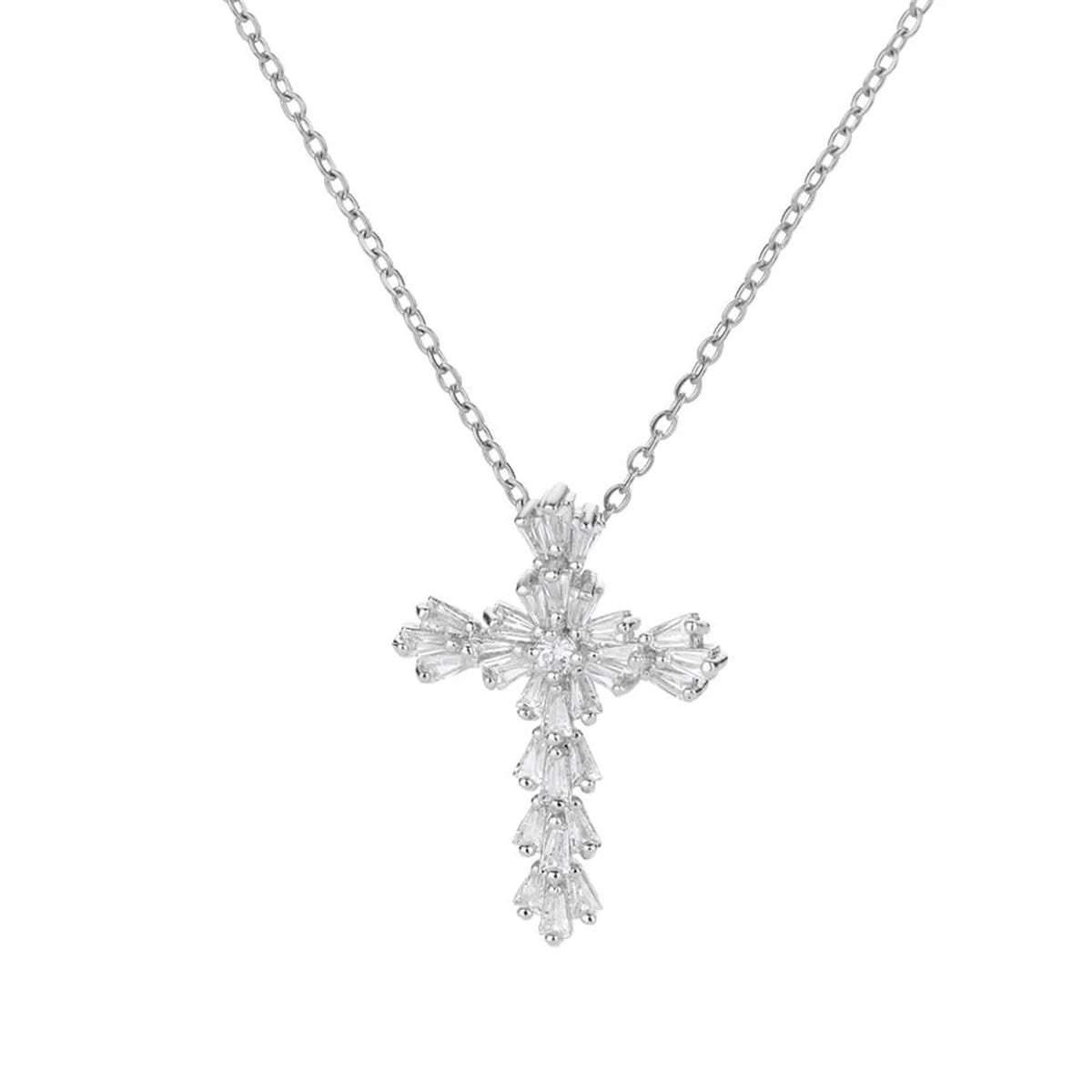 Luxury Zirconia Cross Pendant Necklace - Stainless Steel Crystal Chain for Women | AlluCanFind