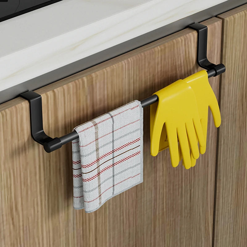 1pcs Wall-Mounted Kitchen Cabinet Towel Rack - Space-Saving Dishcloth Holder For Home And Bathroom No Drilling Require