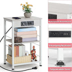 3-Tier Charging Nightstand w/3 USB & Outlets - Bedside Table with Storage Shelf for Bedroom/Dorm/Office, White