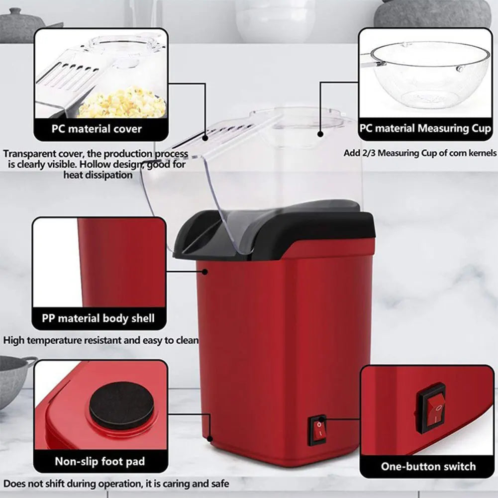 High Popping Rate Popcorn Machine for Home Kitchen Mini Popcorn Machine  Fully Automatic Popcorn Machine Electric Air Popper