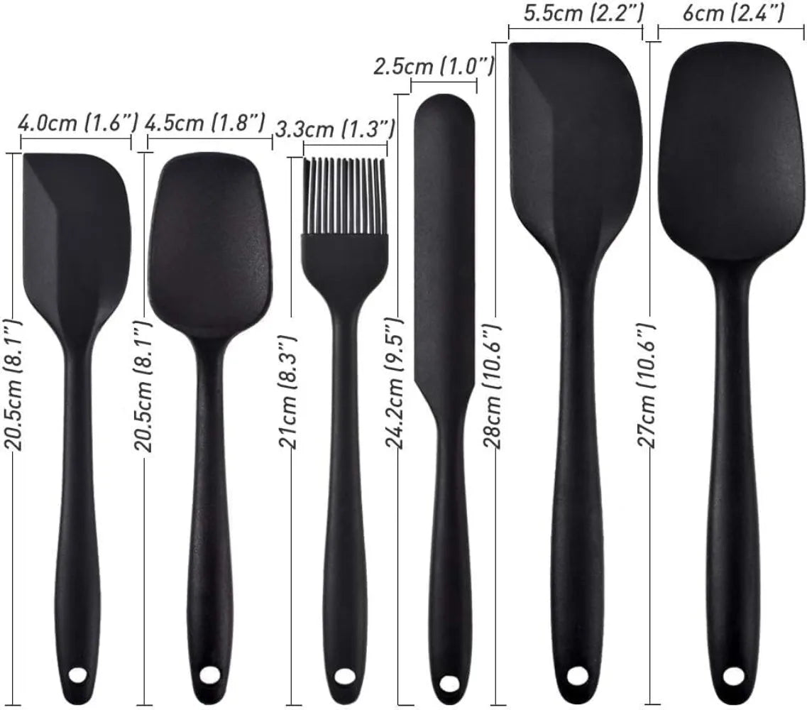 Silicone Kitchenware 6-piece Set, Cream  Scraper, Spatula, Oil Brush, Size Scraper Set Baking Tool，Non-integrated Hand