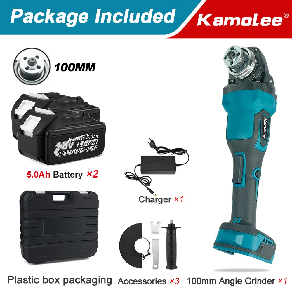 Kamolee M10 100MM 18500RPM Brushless Cordless Angle Grinder 3 Speed Cutting Power Tools Apply to 18V 21V Battery