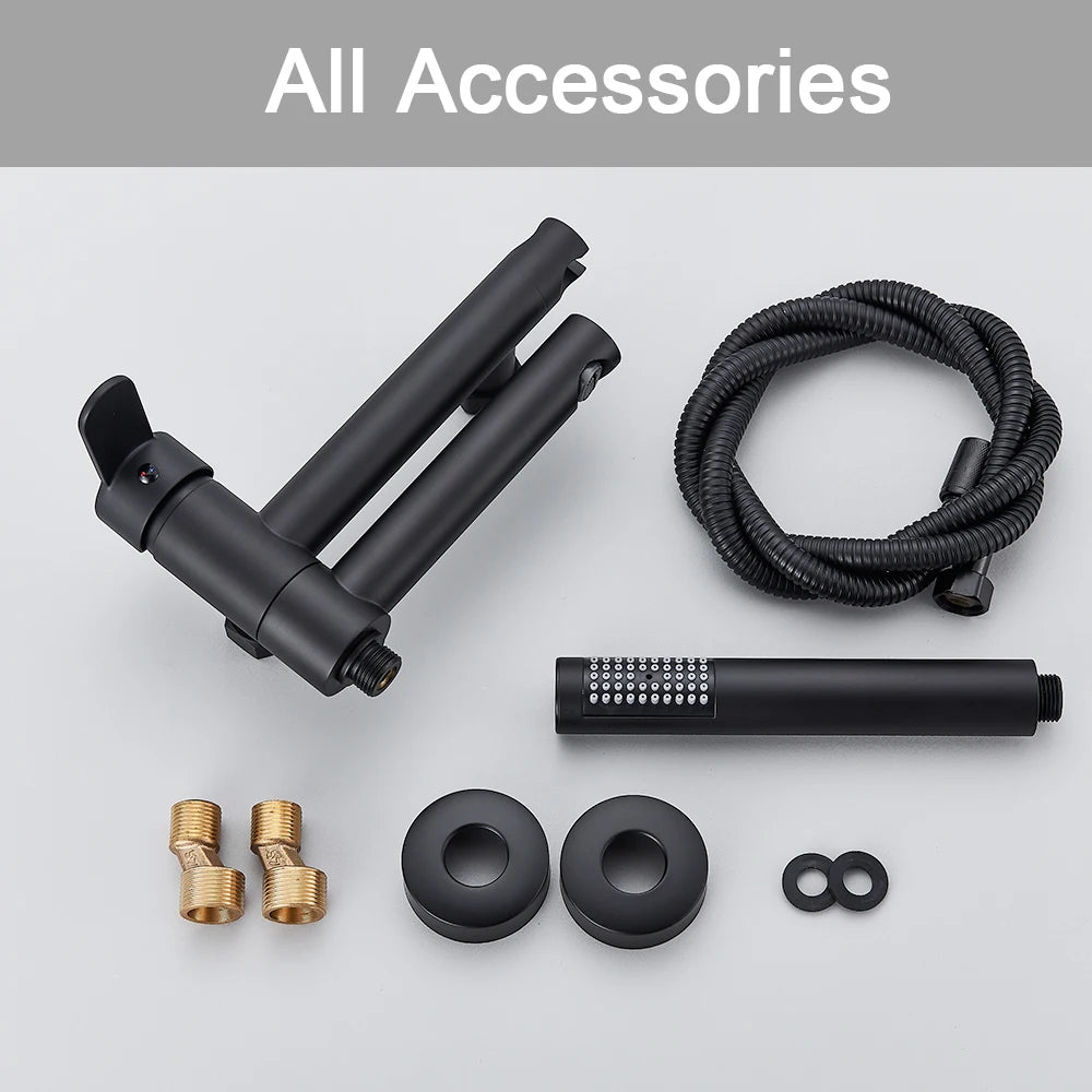 Black Bathtub Faucet Wall Mounted Waterfall Bath Shower System Embedded In Wall Tub Water Tap Shower Mixer Faucet