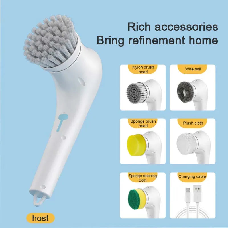 Multi-Function Five Type Brush Heads Rotation Electric Cleaning Brush Suitable For Cleaning Shoes In The Bathroom And Kitchen