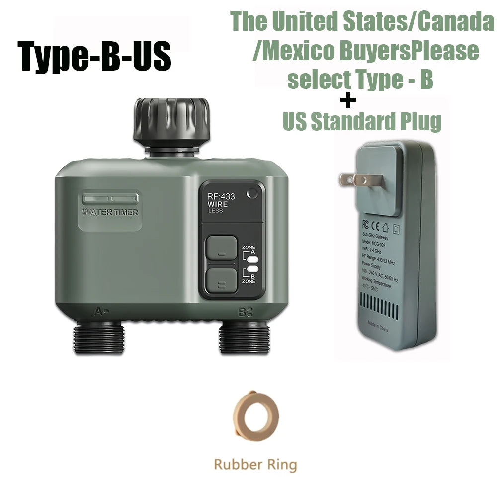 2025New WIFI+RF433mhz Garden Watering Timer Smart Sprinkler Drip Irrigation System Built-in Water Flow Recorder Controller TUYA