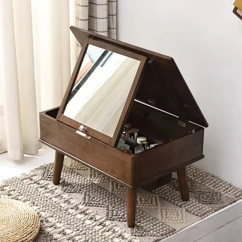 Storage Wood Vanity Table Mirror Nordic Modern Luxury Bedroom Dresser Makeup Drawers Beauty Schmink Tisch Bedroom Furniture