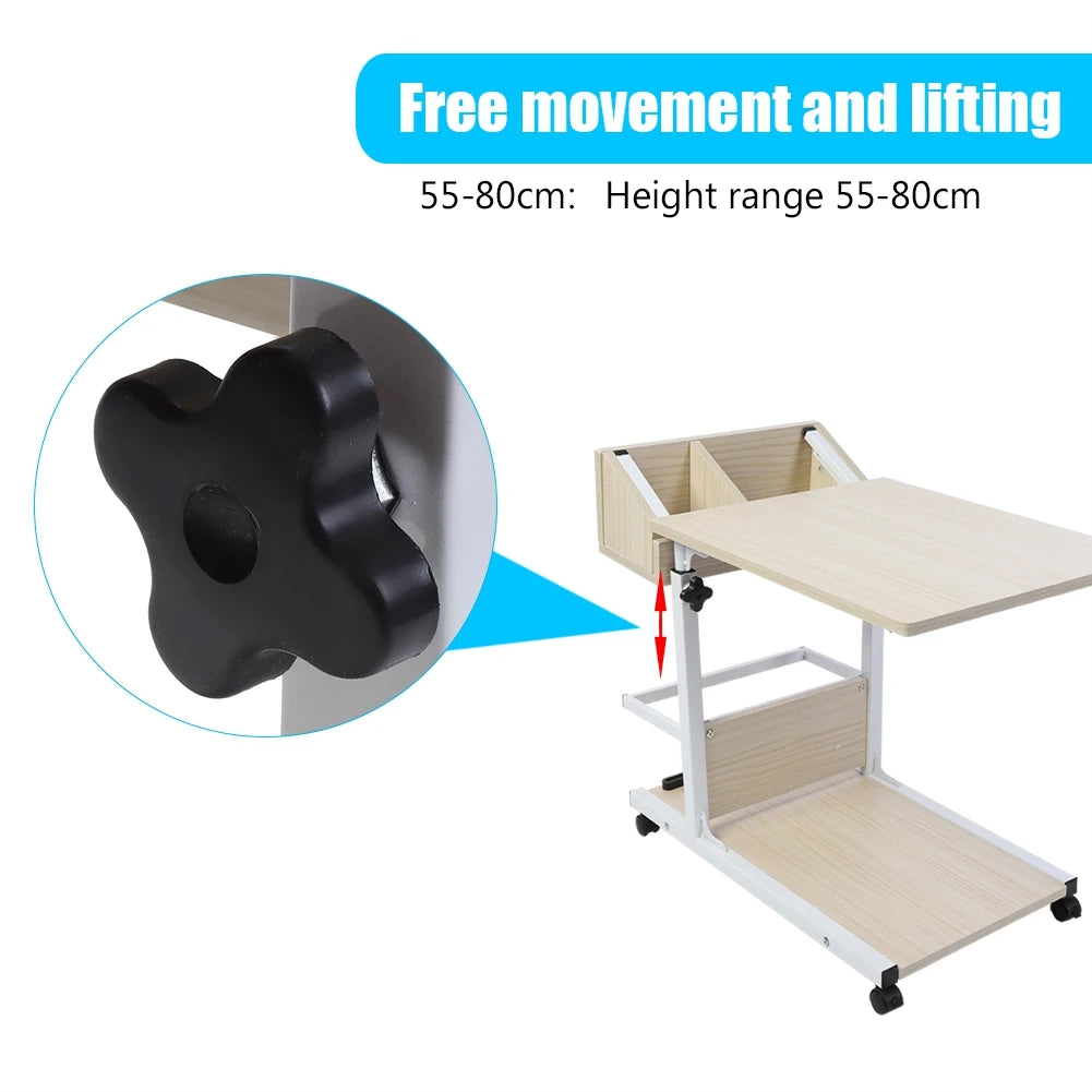 Portable Multifunctional Removable Laptop Desk with Wheels Drawer Bed Sofa Books Snack
