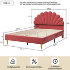 Double bed 140x200 cm, upholstered bed with flower-shaped headboard and slatted frame, stable bed frame, children's bed