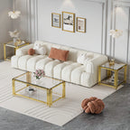 Modern luxury gold coffee table in the living room, stainless steel legs 8mm thick transparent tempered glass sofa table