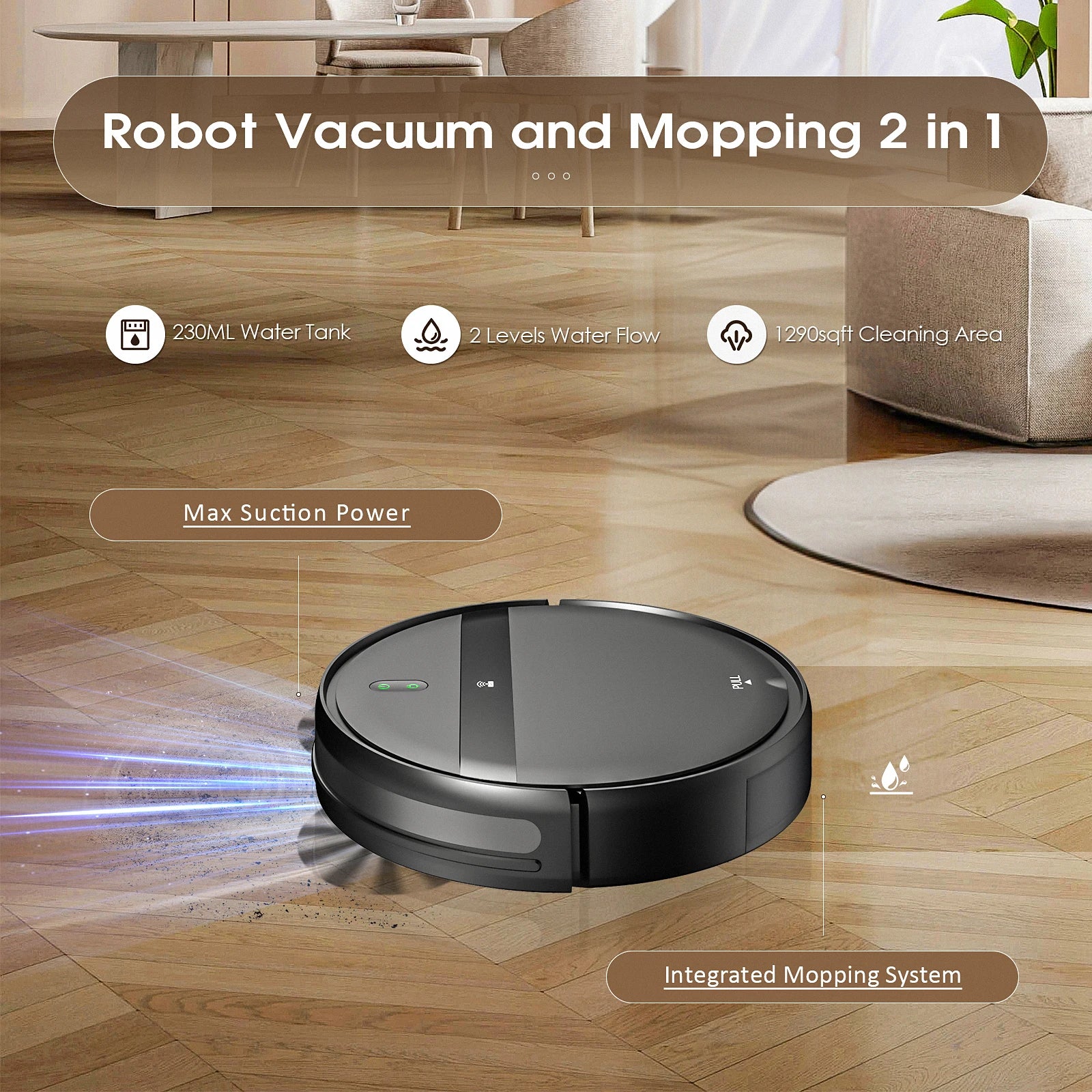 RAYFURN G20 Robotic Vacuum 6000Pa Auto-Charge/Vacuum-Mop 2-in-1 Programmable Cleaner Hardwood/Tile/Carpet Smart Cleaning System
