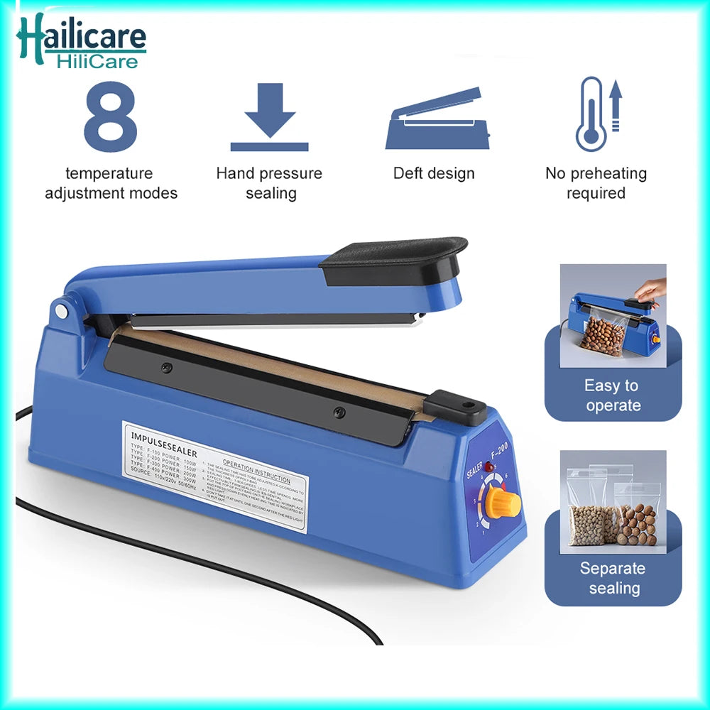 Electric Heat Bag Sealing Machine Portable Plastic Bag Sealer Hand Press Food Seal Plastic Bag Impulse Sealer Fast Heat Packagin