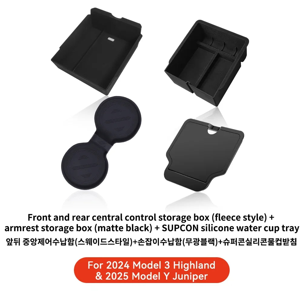 YZ For Tesla Model 3 Highland 2024 Model Y Juniper 2025 Storage Box Center Armrest Hidden Box Cup Holder Organizer Accessories