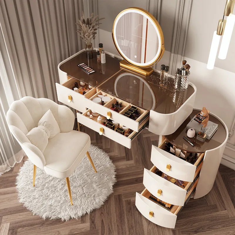 Dressing table glass desk bedroom modern makeup table wooden drawers Storage vanity chair comfortable furniture for bedroom