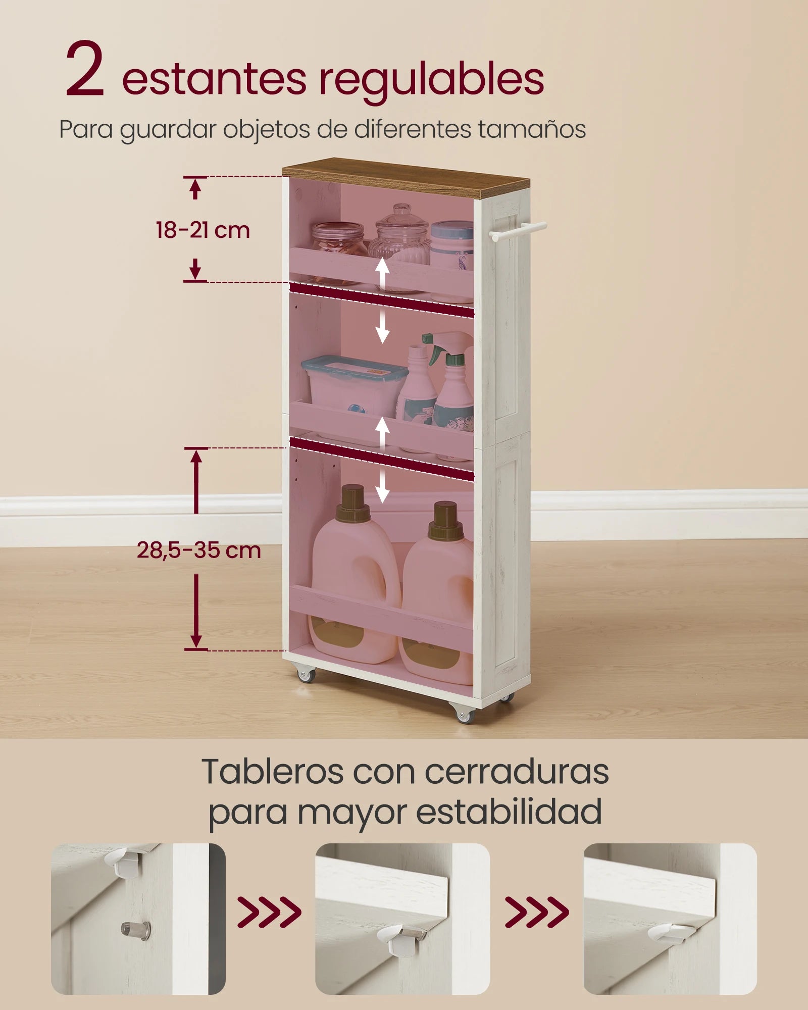 VASAGLE 4-Tier Slim Storage Trolley, Kitchen Trolley with Wheels, Handle, Small Space, 15 x 43.2 x 86.5 cm, Bathroom