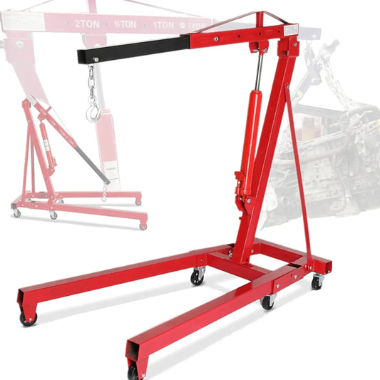 Engine Hoist 2 TON Folding Hydraulic Engine Motor Hoist Cherry Picker Shop Cranes Lift Red Shop Crane 4000 lb Heavy-Duty Engine